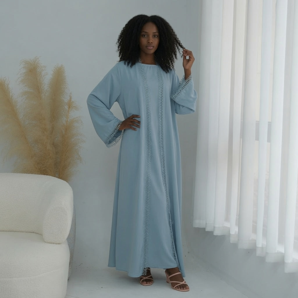 Noor Baby Blue Abaya 2 piece